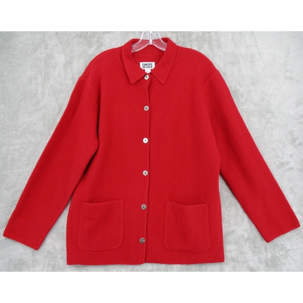 Chicos Sweater 2 US Large 12 Wool Cardigan Button Pockets Casual Holiday Knit